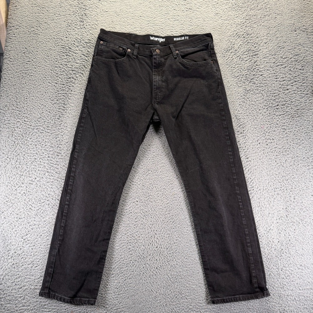 Wrangler Jeans Mens 36x29 Black Cotton Denim Straight Workwear Travel Stretch